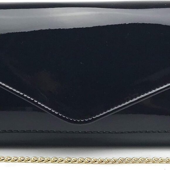 Glossy Envelope Evening Clutch Faux Patent Leather Women Chain Shoulder Bag Soli - Picture 2 of 7